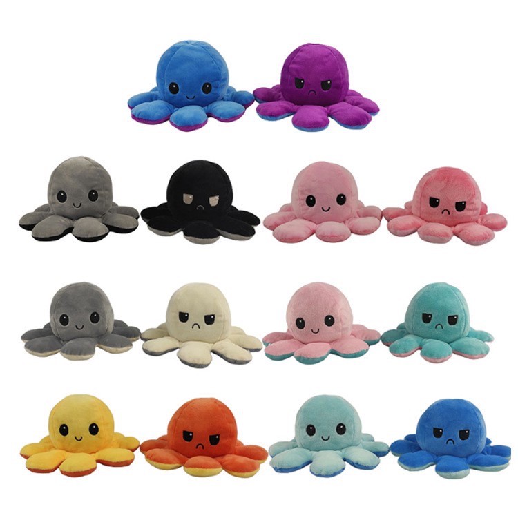 Soft Cute Toys Reversible Bipolar Octopus Doll Toy Plush Mood Switcher Boneka Gurita Cumi Reversible