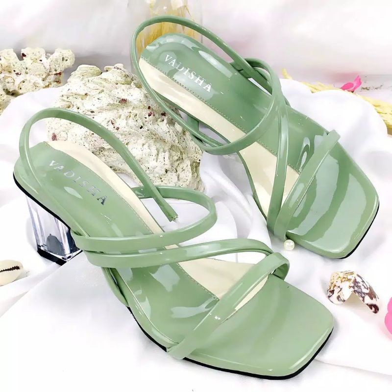 R9 High Heels Wanita Hak Tahu Premium Hak Kaca 7cm Queensha