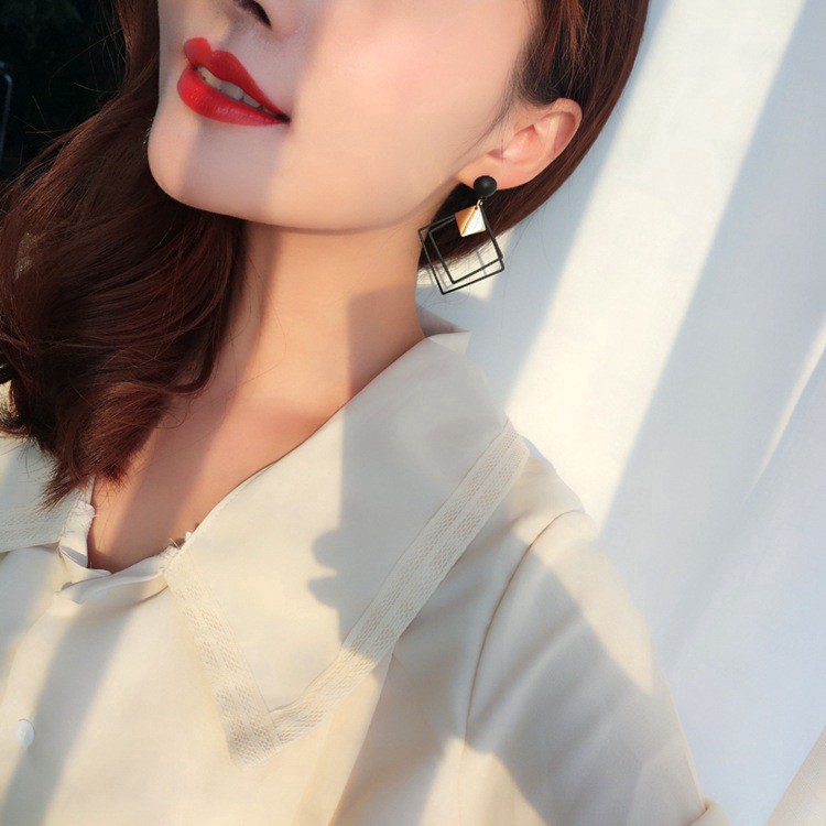 Anting Korea Anting Paduan Geometris Panjang Sederhana Anting Gigi Kotak Wanita