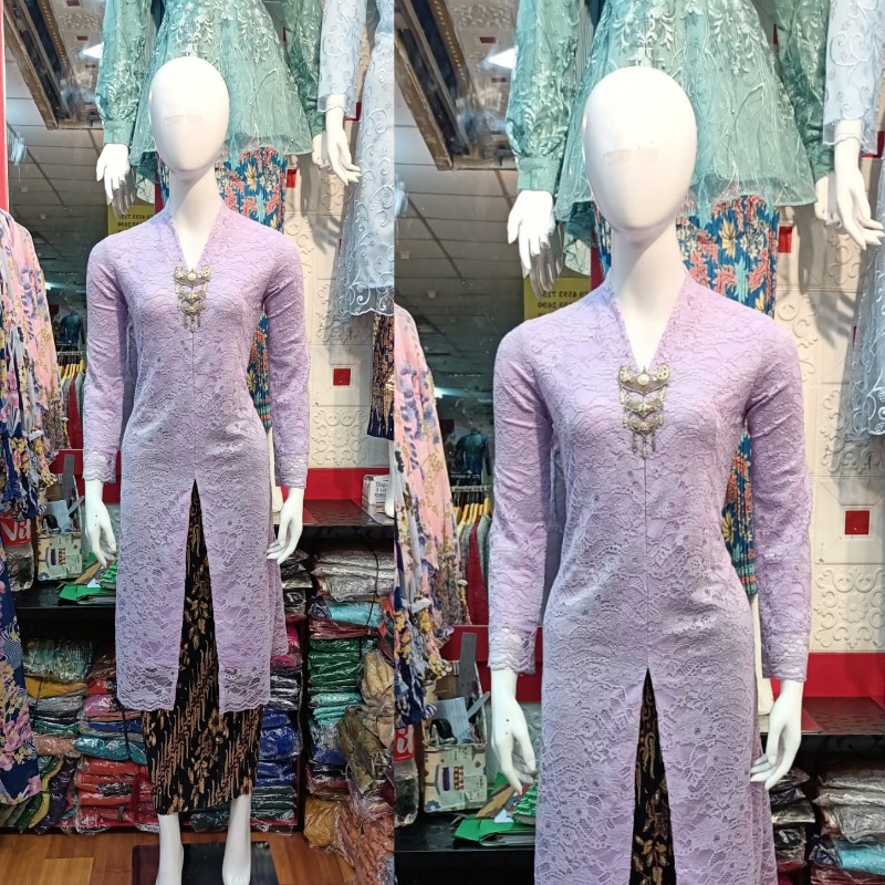 Satu setel kebaya moderen bahan tulle lengan panjang ukuran m l xl xxl-SET LILAC
