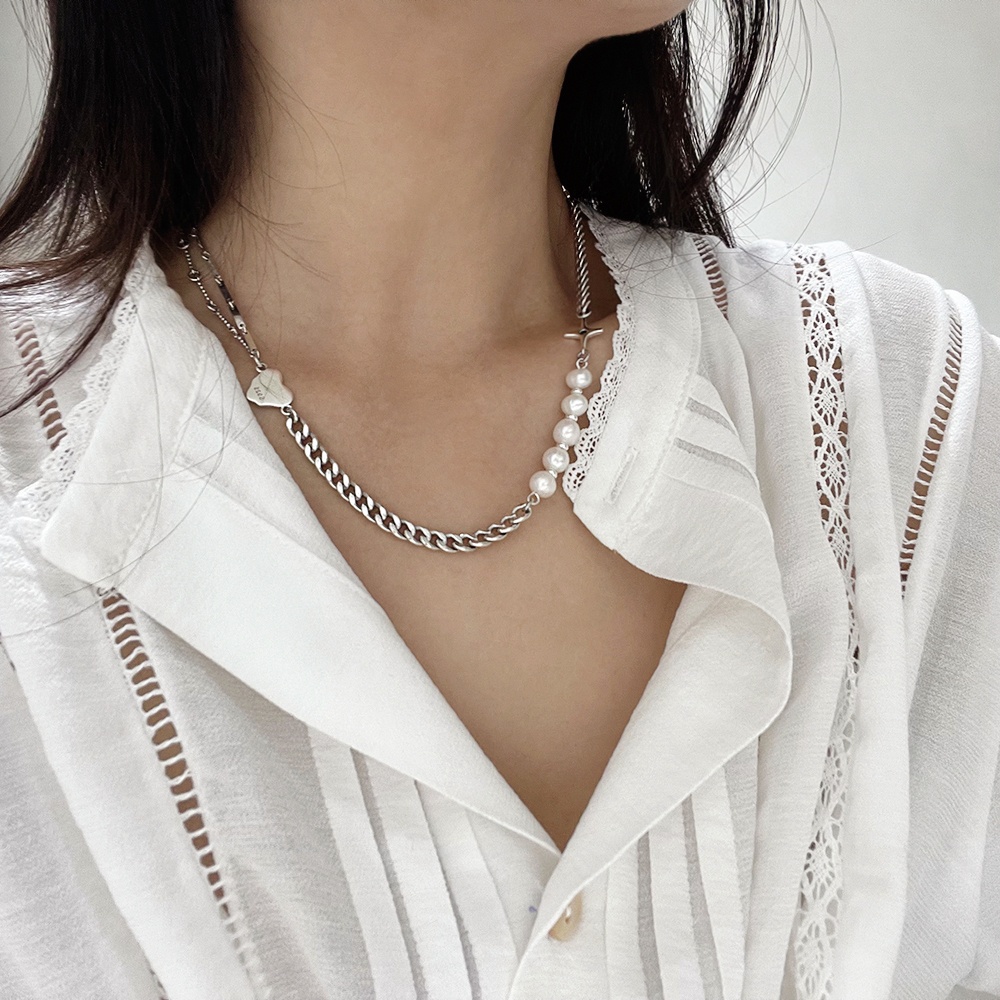 Kalung Rantai Bahan sterling silver Hias Mutiara Gaya Retro Untuk Wanita