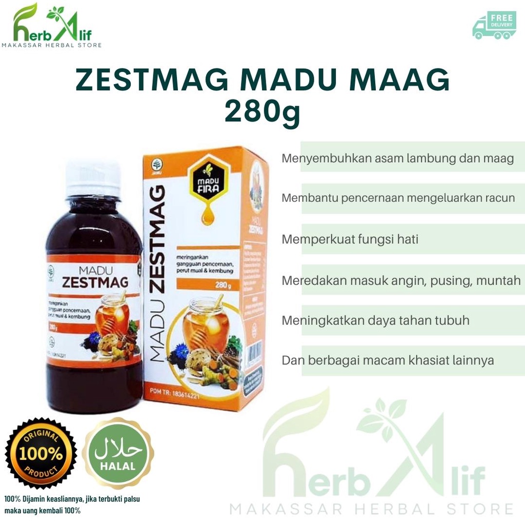 Zestmag Madu Pakar Maag, Gerd & Asam Lambung Sedang Madu Fira 280g - Makassar Herbal Store