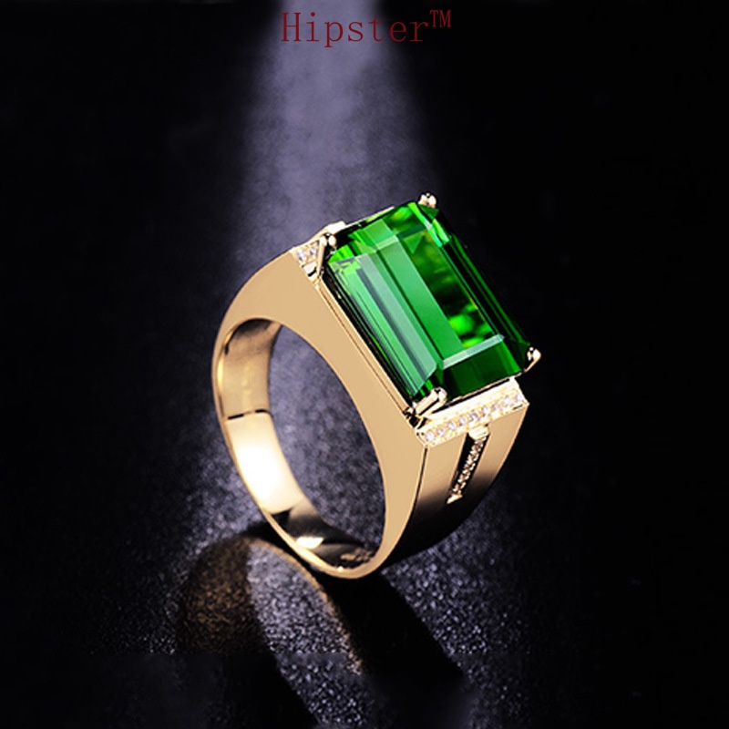 European and American New Cool Minimalism Inlaid Square Emerald Ring