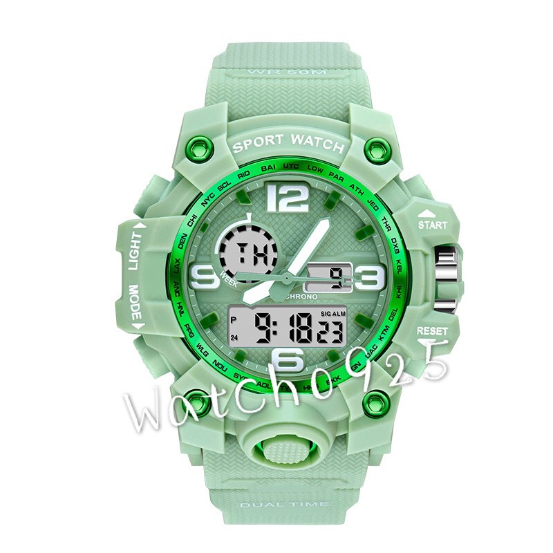 PROMO ANTI AIR RUBBER JAM TANGAN PRIA SPORT FASHION  DUAL-TIME  LIST PUTIH WANITA WATCH FREE G2