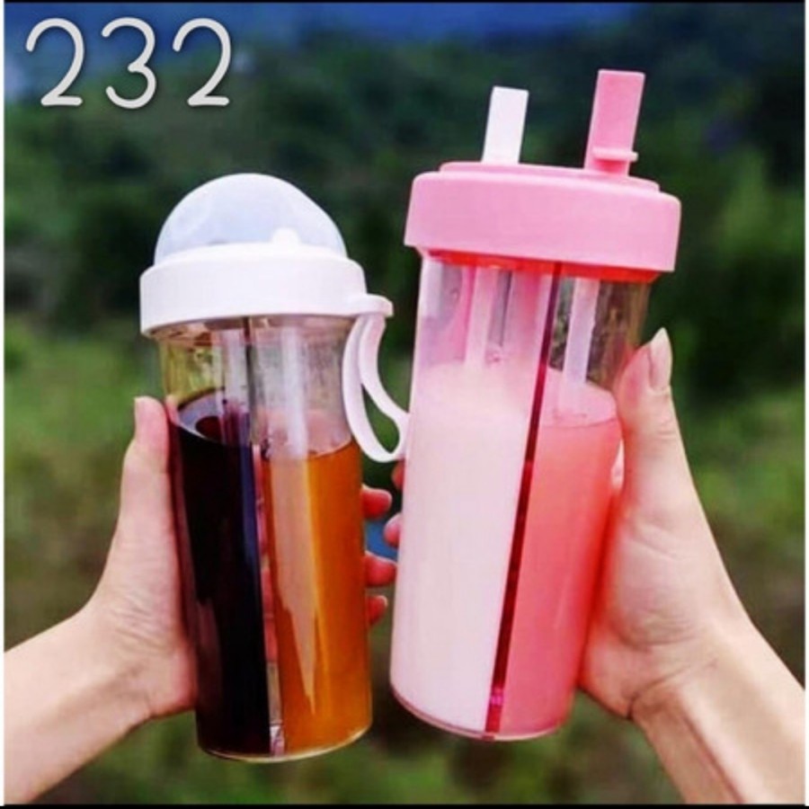 Duet Couple Bottle Travel 2in1 Dua sisi Botol Minum Sedotan Travel Gym