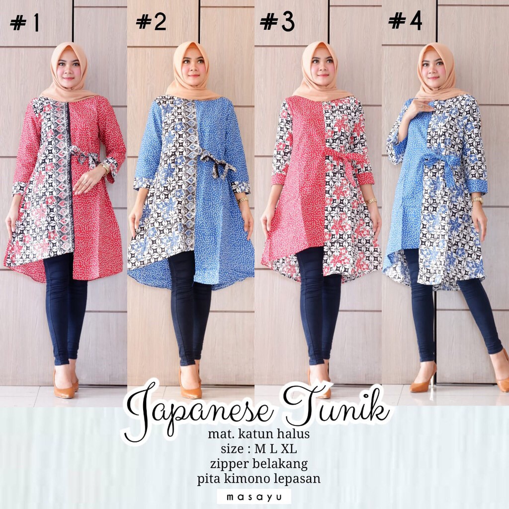 Japanese Tunik Warna Batik Midi Etnik Seragam Kantor Muslim