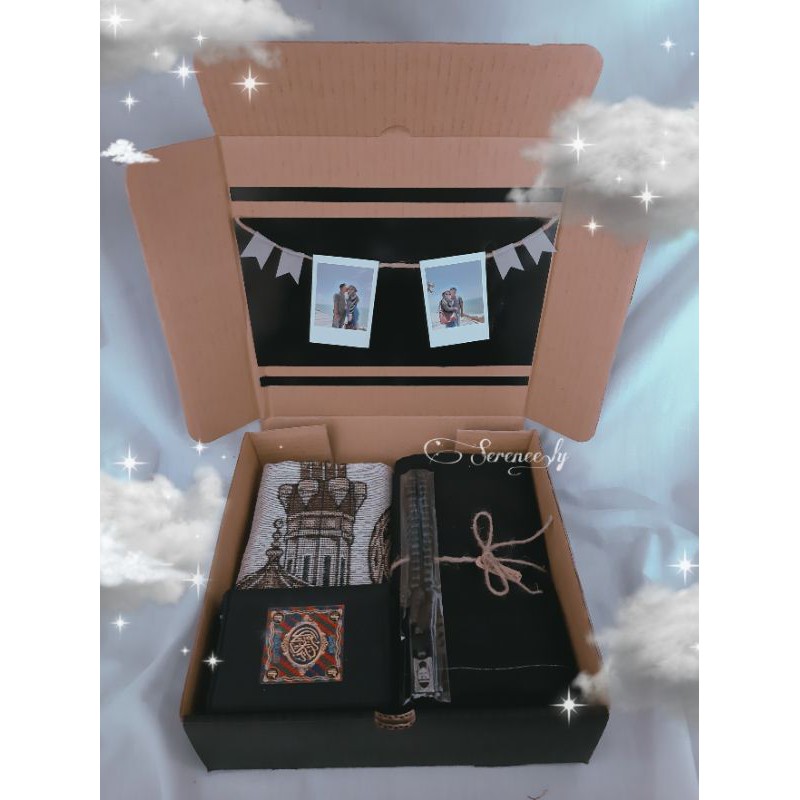 HAMPERS men in black+polaroid/ kado ikhwan / HAMPERS ULTAH COWOK MUSLIM/ gift box jumatan/  kado khitan anak/ hadiah sunat