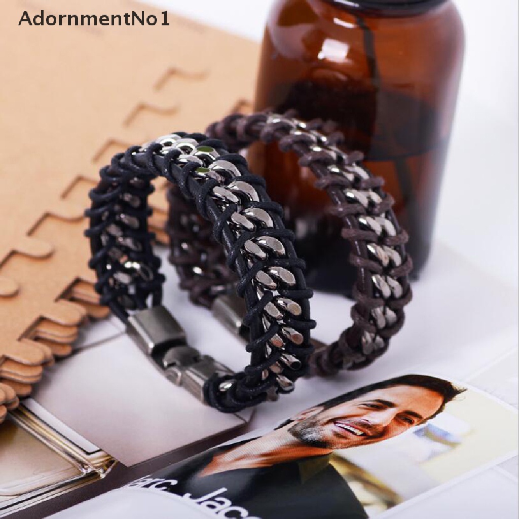 (AdornmentNo1) Gelang Bangle Kulit Pu Multisusun Gaya Vintage Punk Untuk Pria