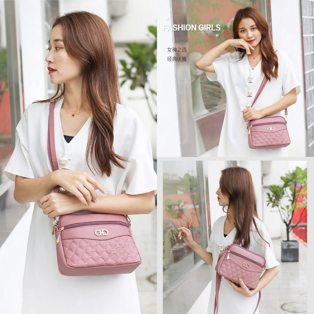 TAS SELEMPANG WANITA PREMIUM BARNETT TA391P3 FASHION REMAJA KOREA KULIT PINK SLING BAG IMPORT BATAM