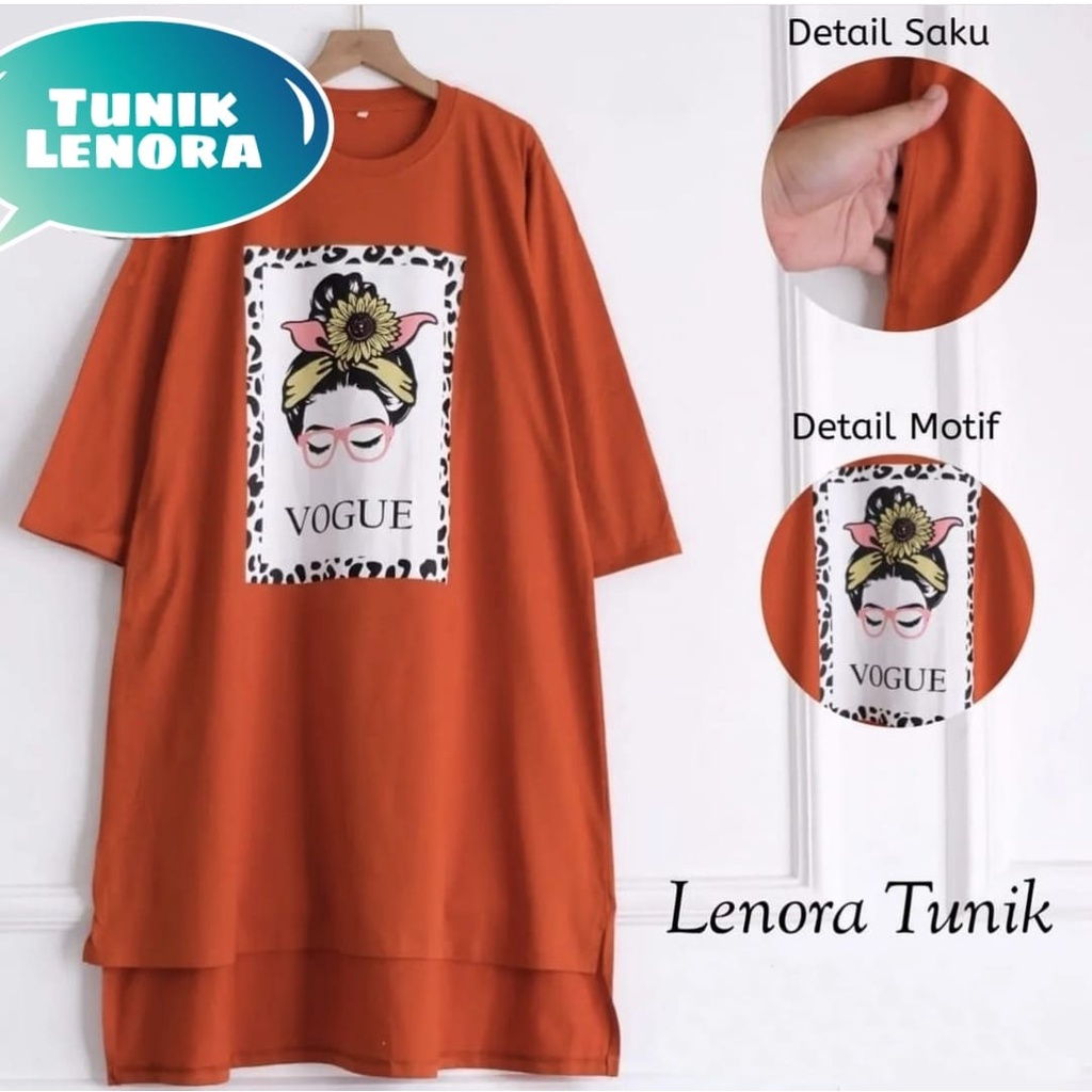 TUNIK LENORA FASHION PAKAIAN WANITA ATASAN BABYTERRY APLIKASI SABLON JUMBO BIGSIZE MR