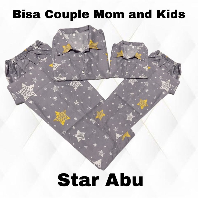 Star abu - setelan baju tidur piyama katun bisa couple mom kids and family cp