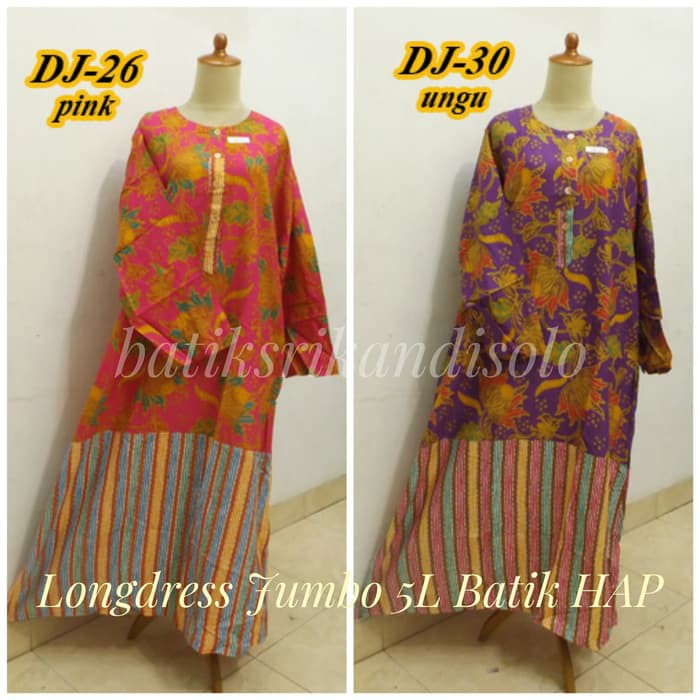 DRESS BATIK Gamis / Longdress Jumbo 5L Batik HAP - Merah Muda  IWAZAH OFFICE
