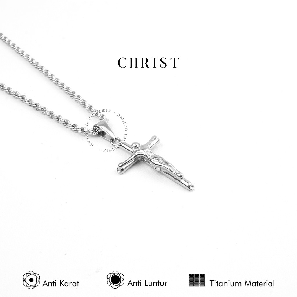 Emrys Liontin Set CHRIST GEN II Titanium Anti Karat Kalung Liontin Salib Titanium Pria Wanita