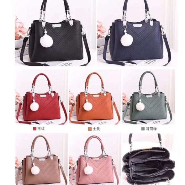 BJ21933 - BLACK/BROWN/GREEN/KHAKI/RED - TAS SLEMPANG JINJING TOTEBAG HANDBAG FREE POM POM TAS WANITA FASHION IMPORT MODIS ELEGAN TERMURAH TERLARIS TERBARU BAGSTORE JAKARTA TAS BATAM LT1059 CR7491 totebag tas JT1933 GT1862 BQ3358