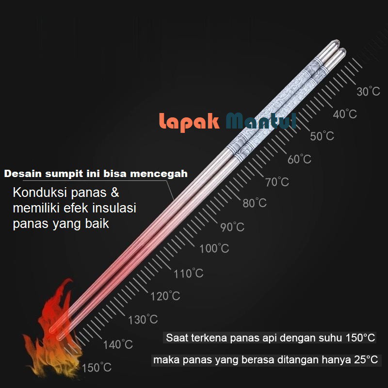 LM-0174 Sumpit Stainless Motif Batik (1 PASANG=2 PCS)- Chopstick Stainless Tebal Murah Import