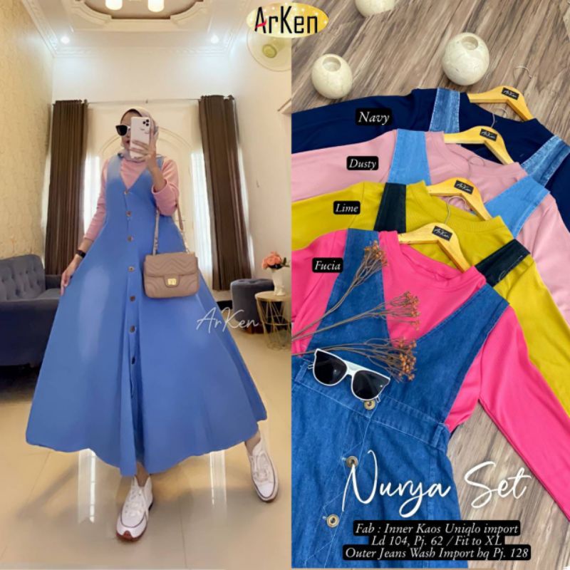NURYA SET BAHAN INNER KAOS UNIQLO IMPORT LD 104 PB 62 OUTER JEANS WASH IMPORT PB 128