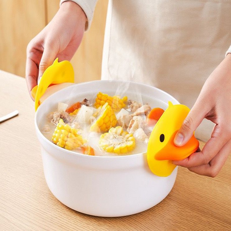 Hot Sale/Silicone Cute Duck Penjepit Anti Panas Melepuh/Klip Panci Panas Terisolasi/Sarung Tangan Oven Microwave Non-slip Suhu Tinggi/Multifungsi Piring Mangkok Gripper Aksesoris Dapur