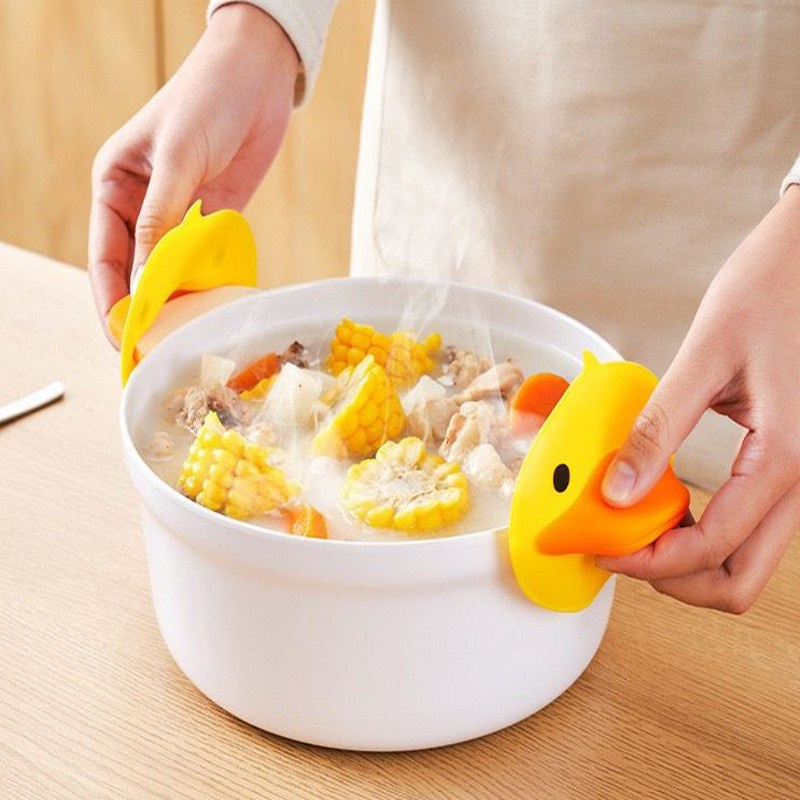 Hot Sale/Silicone Cute Duck Penjepit Anti Panas Melepuh/Klip Panci Panas Terisolasi/Sarung Tangan Oven Microwave Non-slip Suhu Tinggi/Multifungsi Piring Mangkok Gripper Aksesoris Dapur