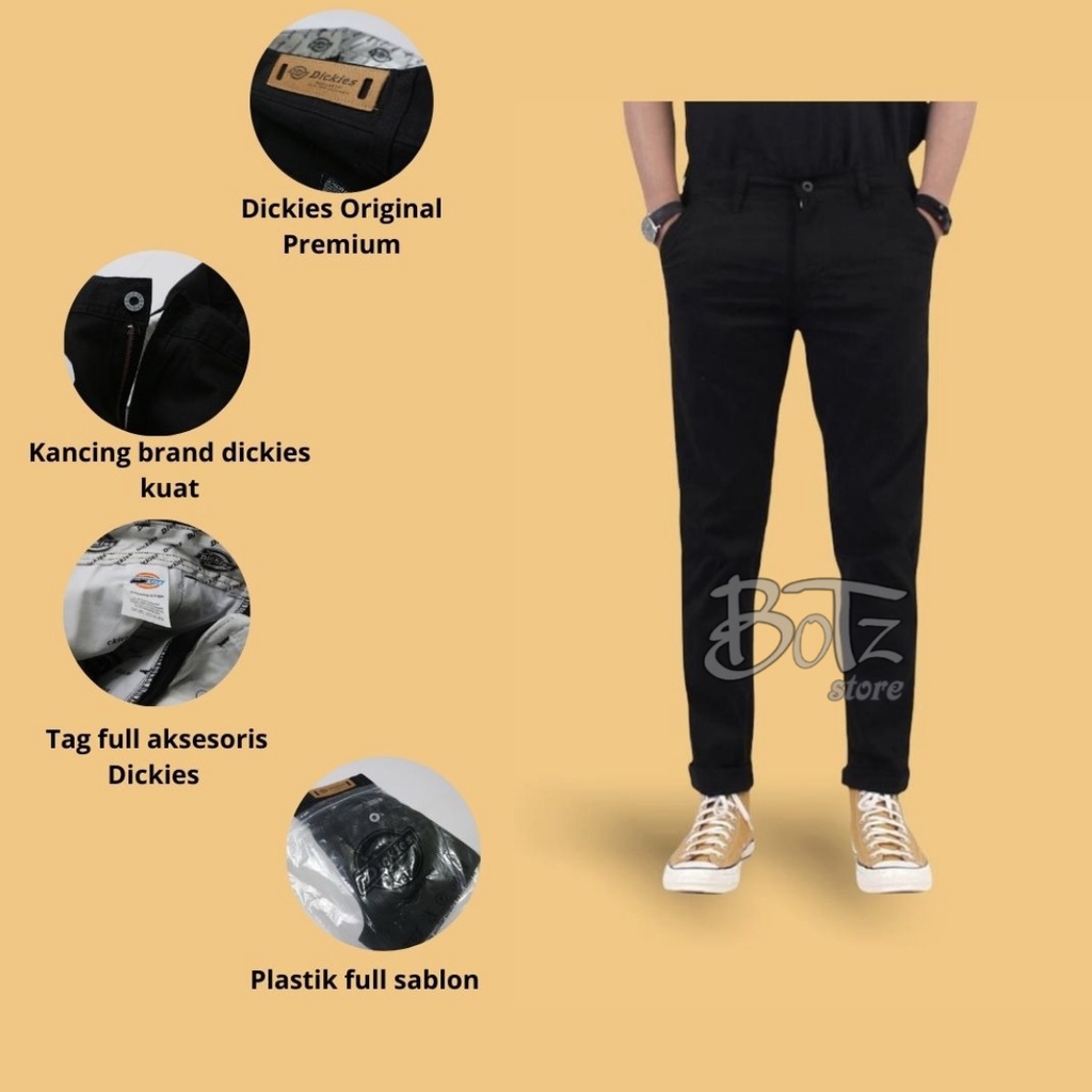 BOTZ Celana Panjang Chino Pria Selvedge Regular Fit (28-45) Chino Long Pants Black Dark Grey Army Mocca Cream Regular Fit
