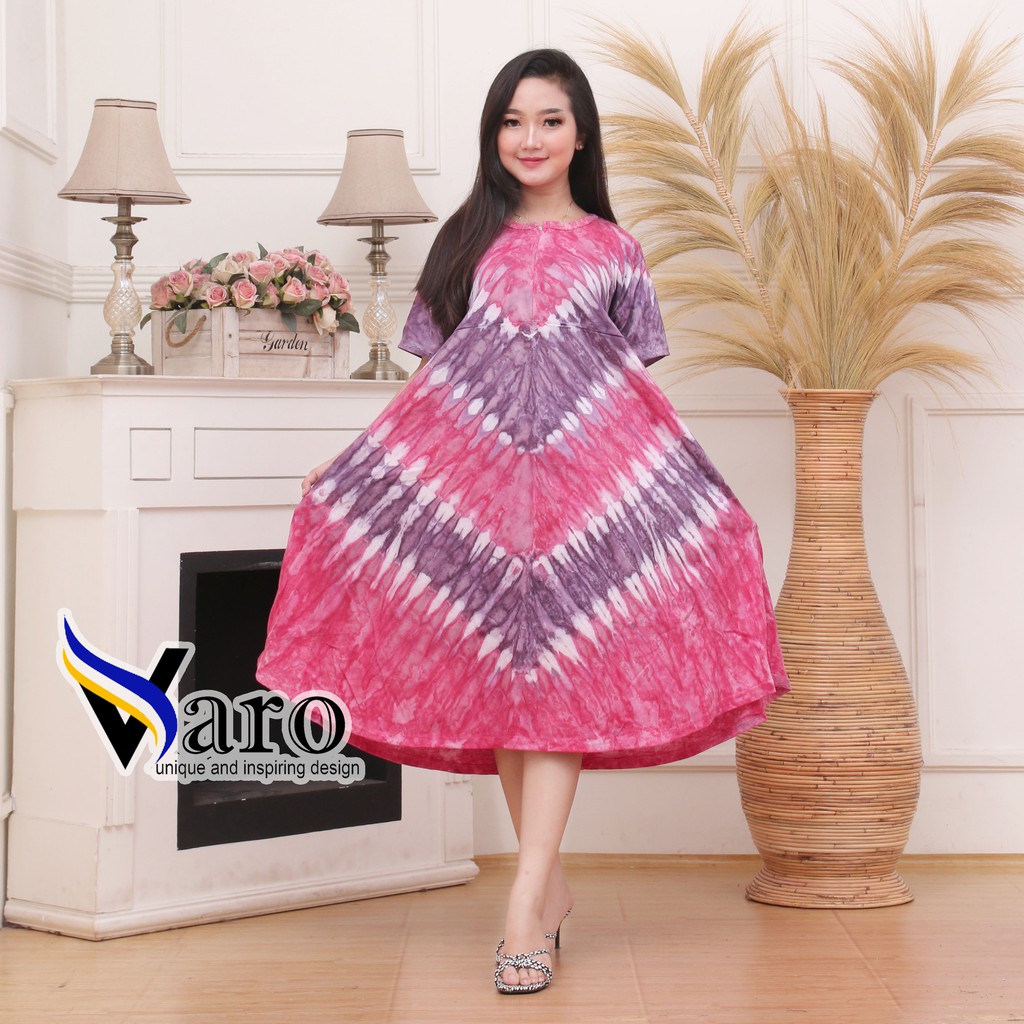 [GROSIR] Daster Kaos Payung Busui Tiedye XXL Jumbo Klok A Busui Resleting-Zip V Pink