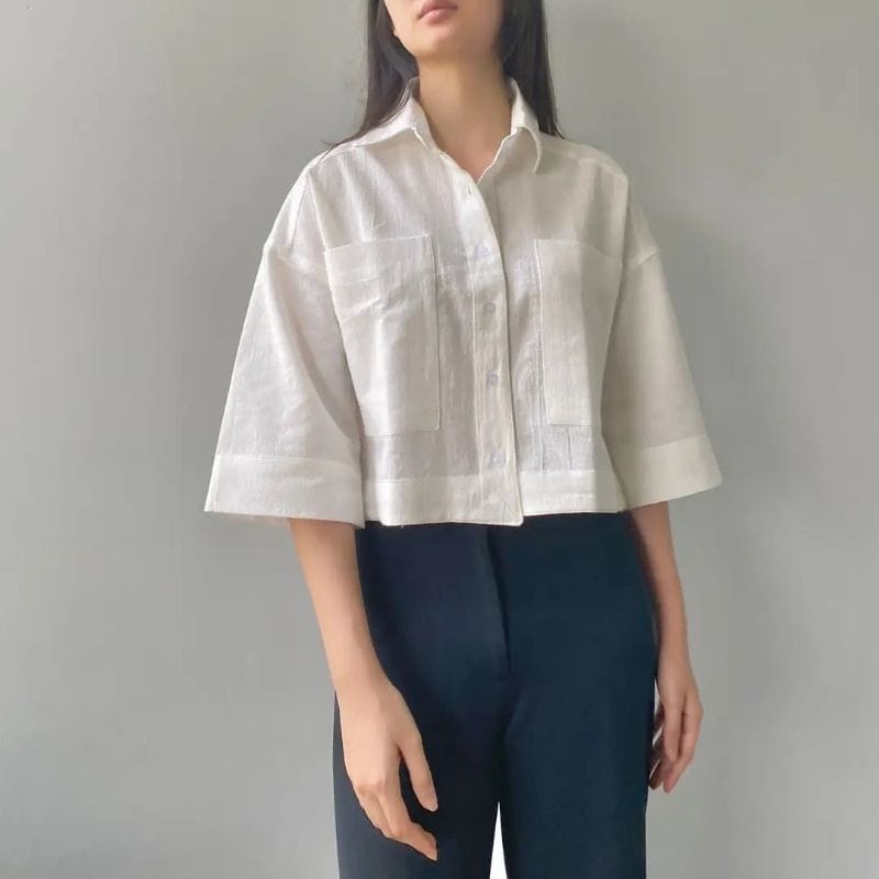 Vira -Kemeja Crop Linen Cringkle - Outer Crop Linen Cringkle - Atasan wanita - Pakaian wanita - Kemeja Wanita