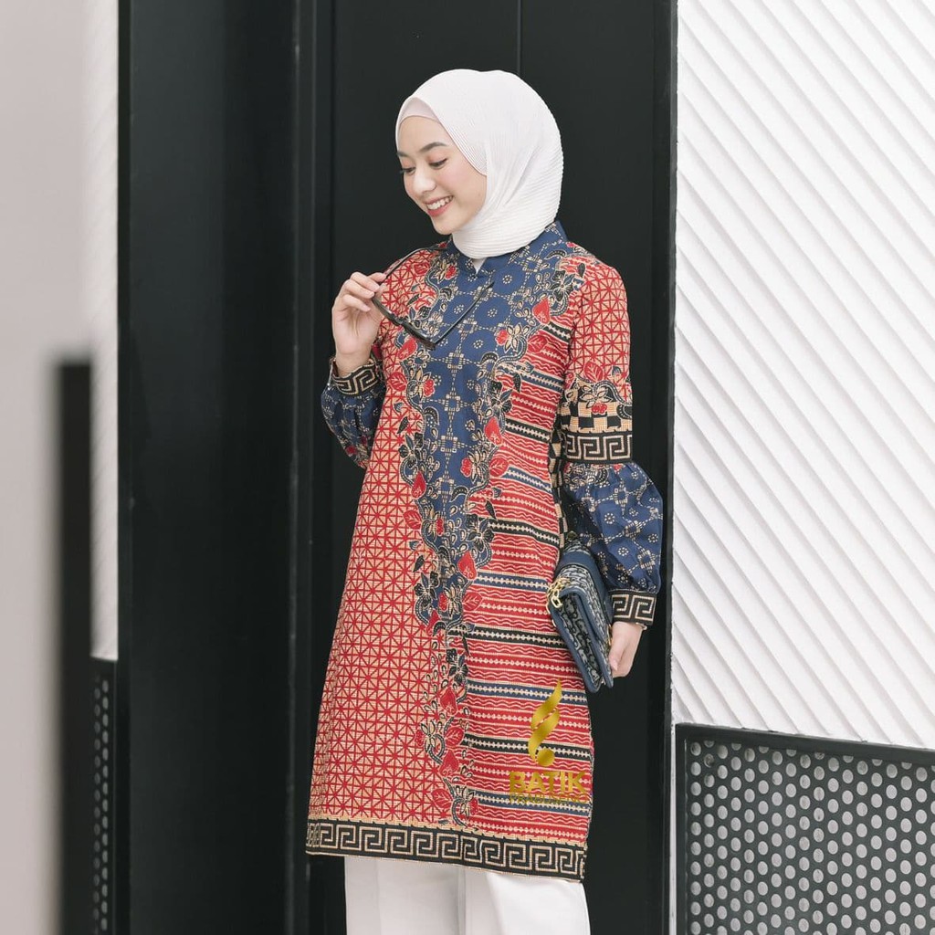 ANJAR Tunik Atasan Baju Batik Wanita Lengan Panjang Original Prabuseno Modern Premium Jumbo Big Full