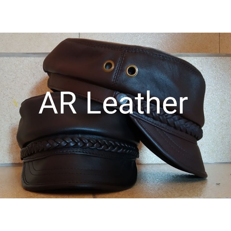 kulit topi kulit asli real pict topi Polis topi nahkoda