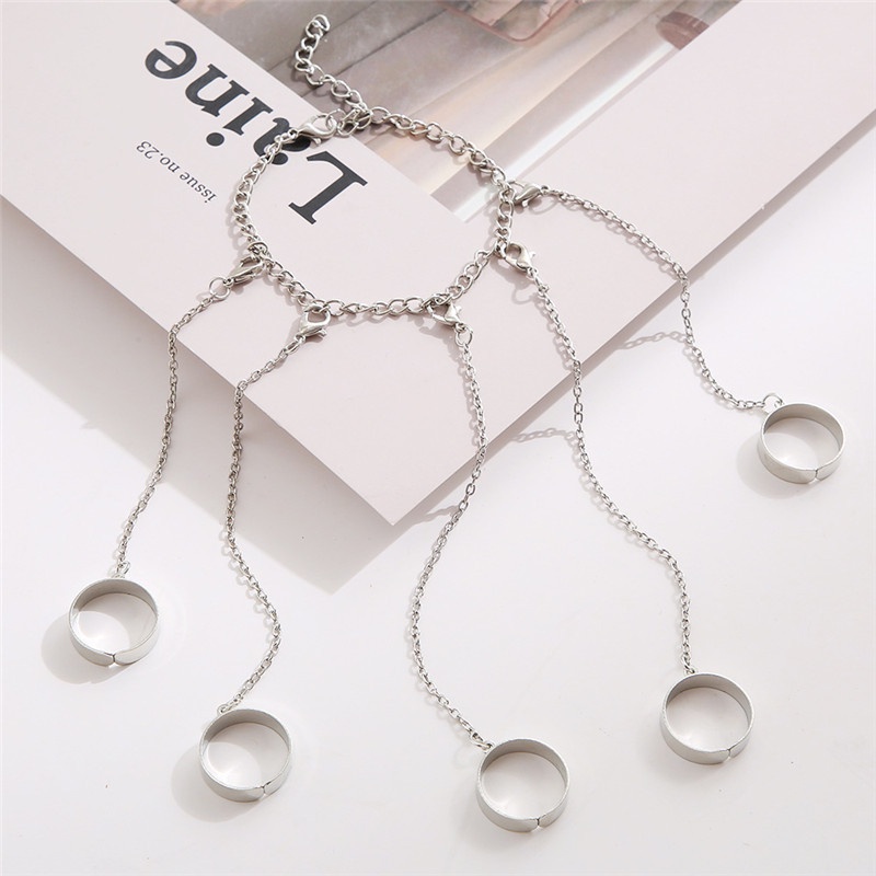Gelang 5 Cincin Link Gaya Hip Hop Punk Untuk Pria Dan Wanita