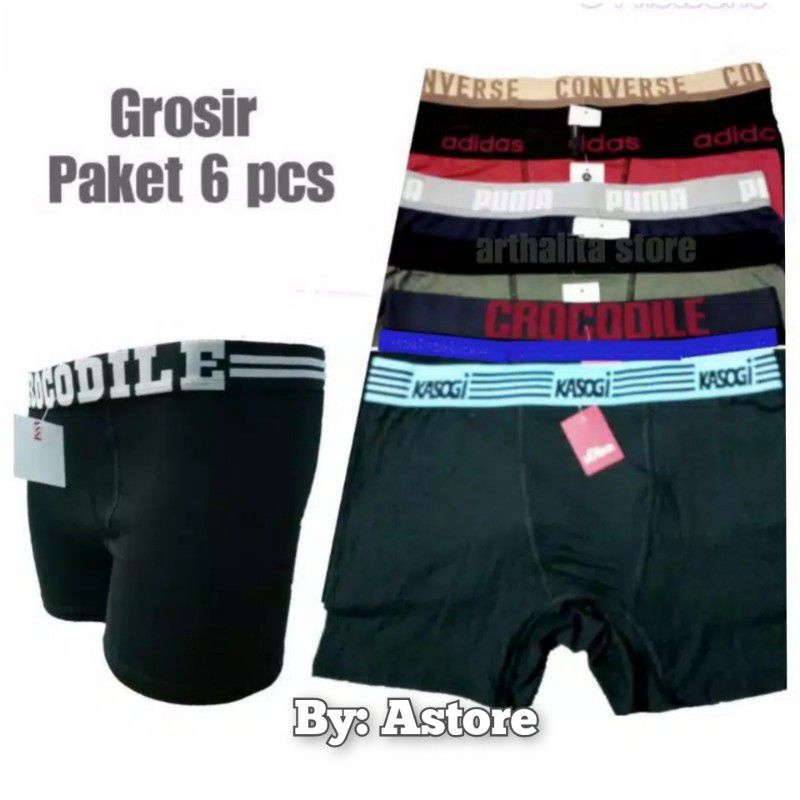 Grosir 6 pcs Celana Dalam Pria Boxer Katun Dewasa