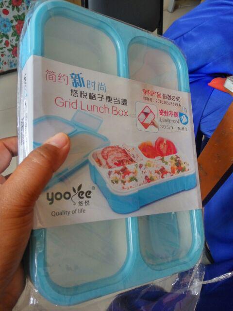 Lunch Box /kotak Makan Lunch Box Yooyee 3 Sekat / Grid Leak Proof Bento / Kotak Bekal