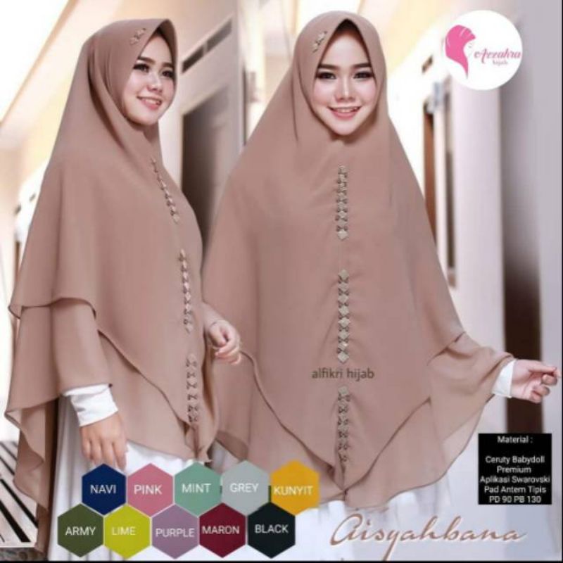 Hijab Instan Jilbab Khimar 2 Layer Jumbo Aisyabana Swaroski Mutiara