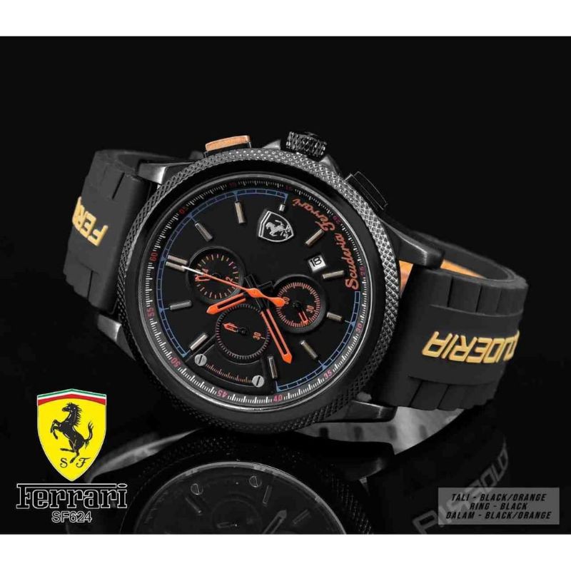 (TS)JAM TANGAN TAG HUER FERARI CRONO AKTIF TALI RUBBER FASHION PRIA FREE BOX(COD)