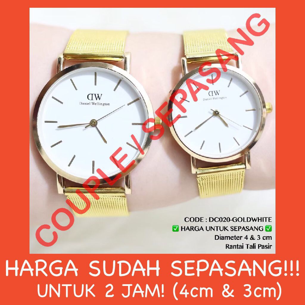 Jam tangan Couple pria wanita tali pasir stainless kulit free baterai cadangan grosir termurah DC020