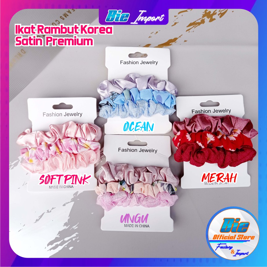 isi 3 Ikat Rambut Scrunchie Korea Satin Premium Import Best Seller / Scrunchie Korea