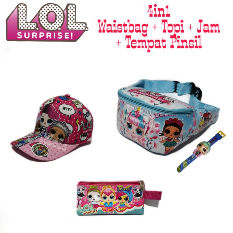 Waistbag Anak LoL 4in1 - Waistbag + Topi + Jam + Tempat Pinsil - Tas Anak Perempuan