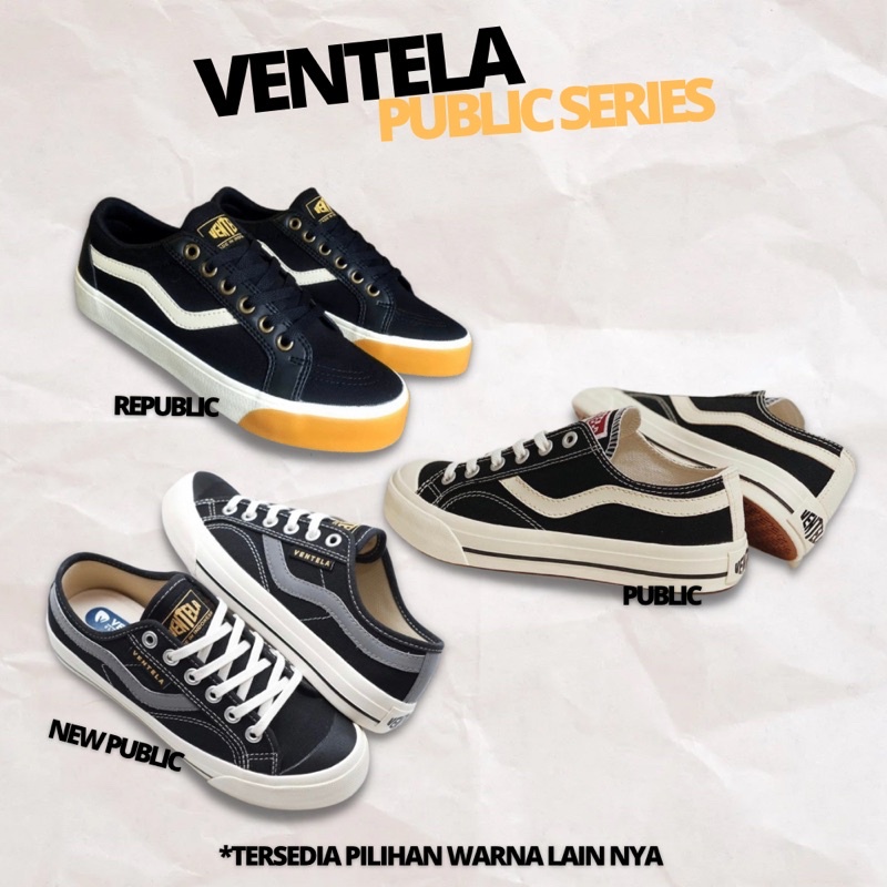 Sepatu Ventela Public Black Natural Low Pendek Vantela