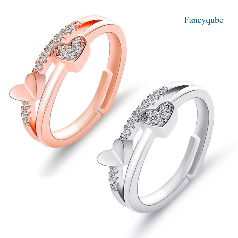 Fancyqube Cincin Model Terbuka Desain Hati Unik Untuk Wanita