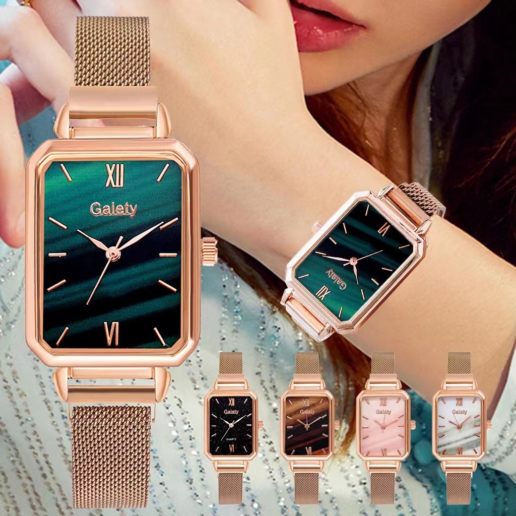 COD✅ Jam Tangan Wanita Magnet Kecil Dial Kotak Gradasi Analog Quartz Leather Fashion Watch   S1211