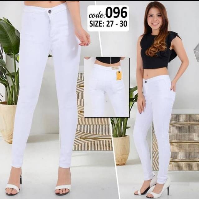 Celana highwaist jeans cewek warna putih