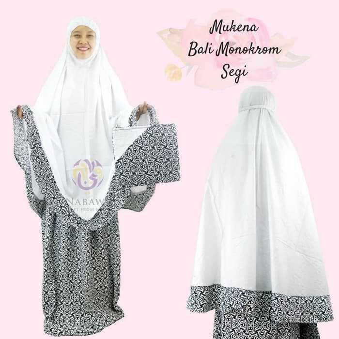 Mukena dewasa Mukenah Setelan Katun Bali Monokrom Putih Jumbo