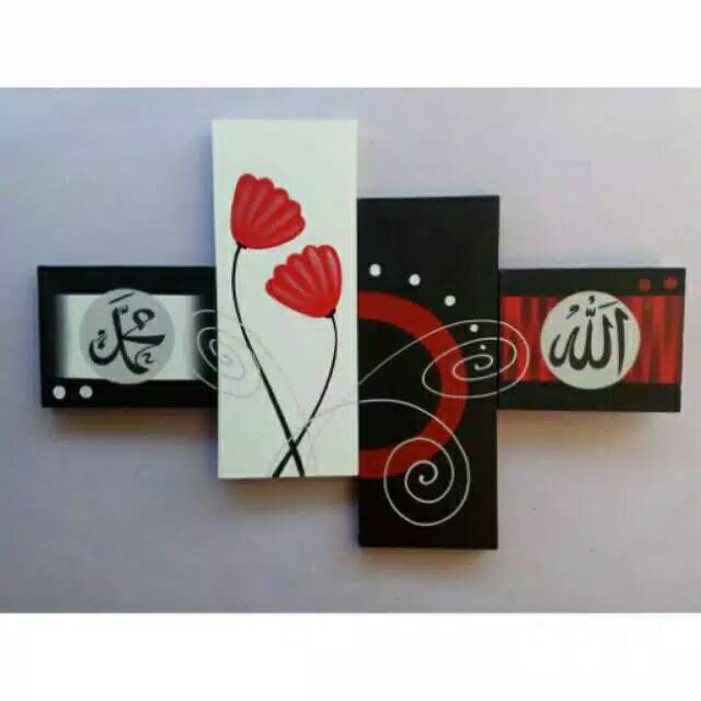 Lukisan kaligrafi bunga minimalis merah