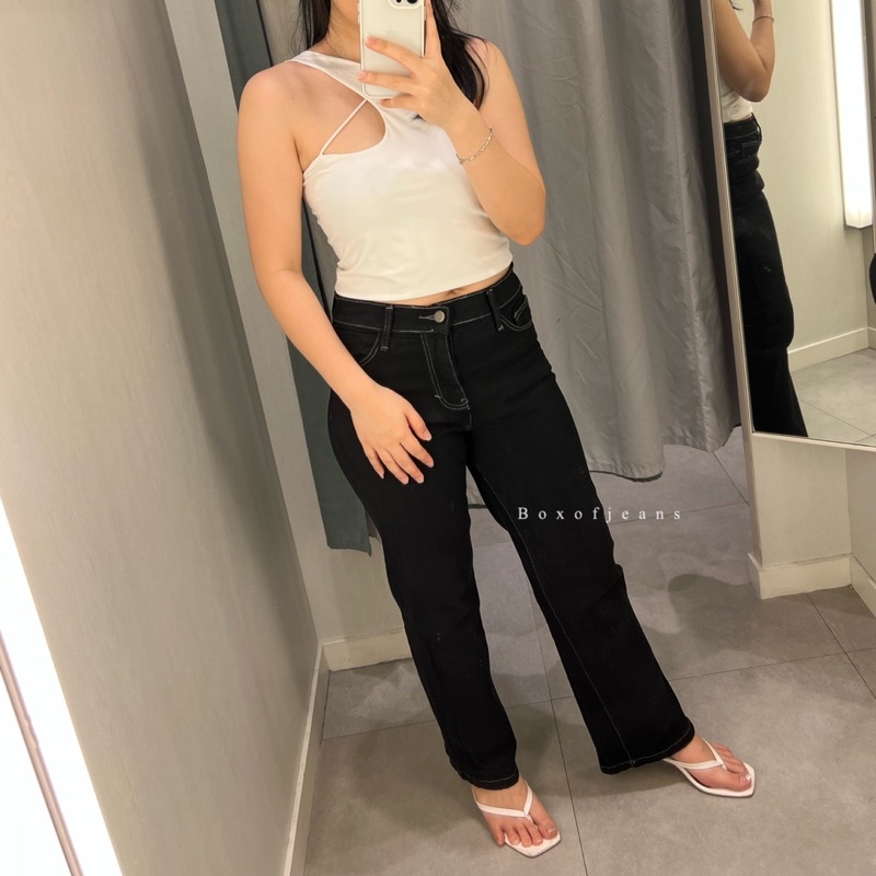 Boxofjeans - MERLYN HW Stretchy Loose Jeans - HITAM LIST PUTIH