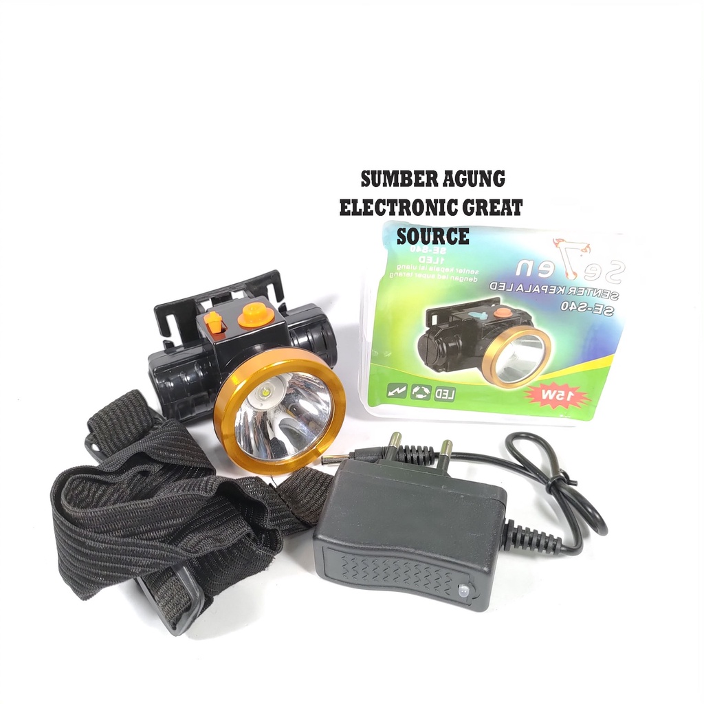 Senter Kepala LED SES40 Merk Seven 1LED Super Terang 15W Murah Grosir Ecer