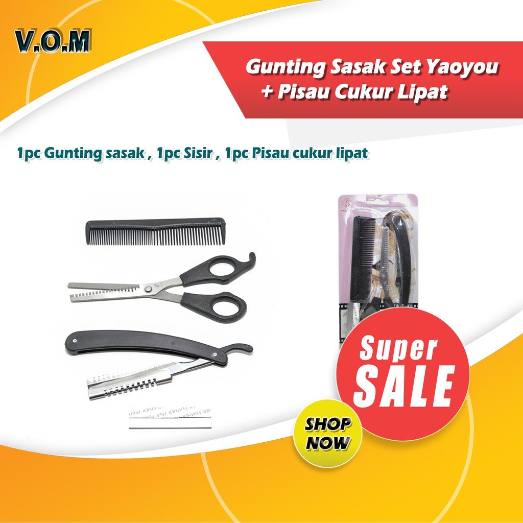 VOM SKU-0299 Gunting Sasak Set Yaoyou + Pisau Cukur Lipat - 0299