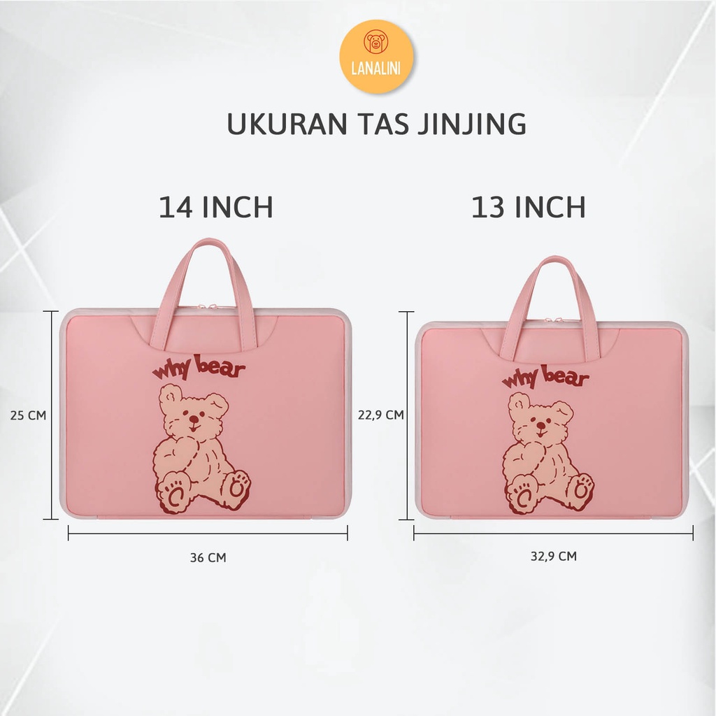 Sleeve Pouch Sarung Tas Bag Case Ipad Tab Tablet Macbook Air Pro Laptop Asus Acer Lenovo HP Huawei 11 12 13 14 15 inch Motif Gambar Kartun Cartoon Bear Beruang Warna Hitam Black Pink Cute Murah Korean Model Jinjing Tali Strap Waterproof Tahan Air