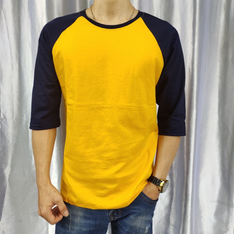 kaos reglan polos KUNING-NAVY lengan 3/4 uk 20 22 S M L XL XXL anak dan dewasa