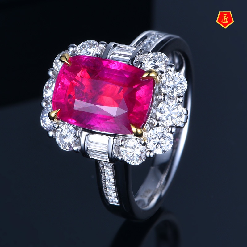 [Ready Stock]Women's Luxury Fashion Rose Red Square Diamond Ring