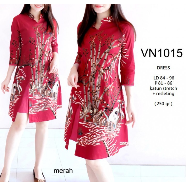 ALdera Dress Pesta Batik Midi Kantor Wanita Modern Cantik Murah VN1015