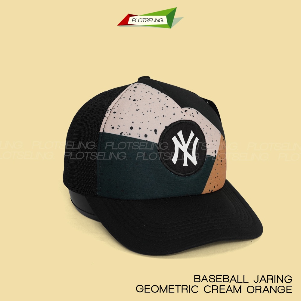 Topi Baseball Distro Jaring GEOMETRIC CREAMTopi Jaring Trucker Logo Distro Random Pria Wanita Topi H