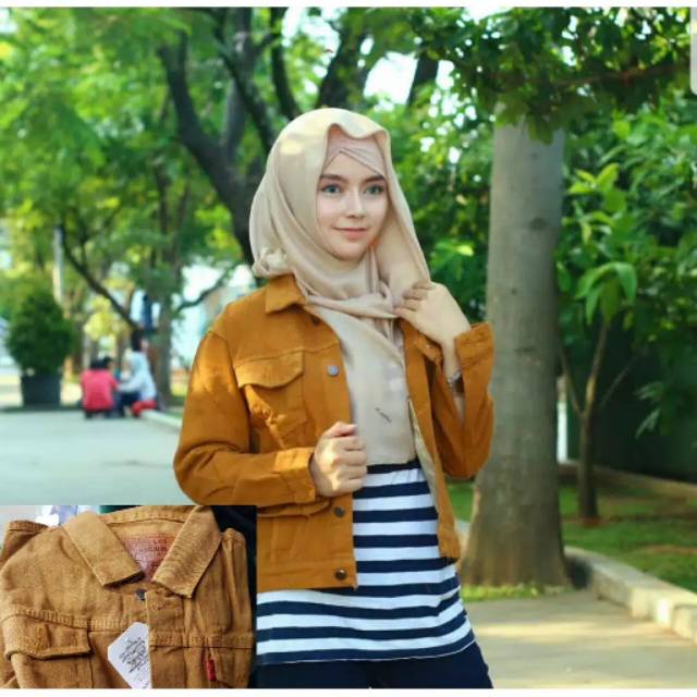 JAKET JEANS CEWEK (CROP) KUNING KUNYIT